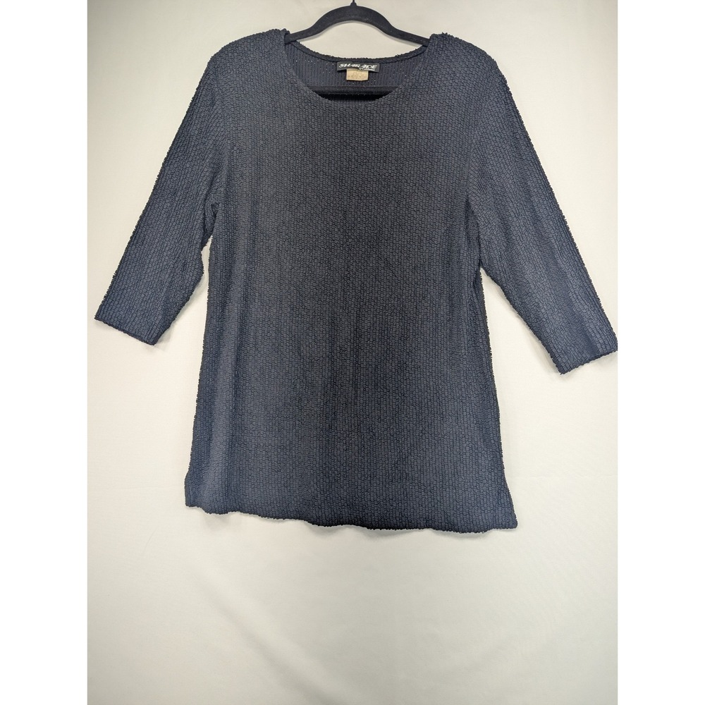 SHARADE California Black Textured 3/4 Sleeve‎ Tunic Top Size 10
